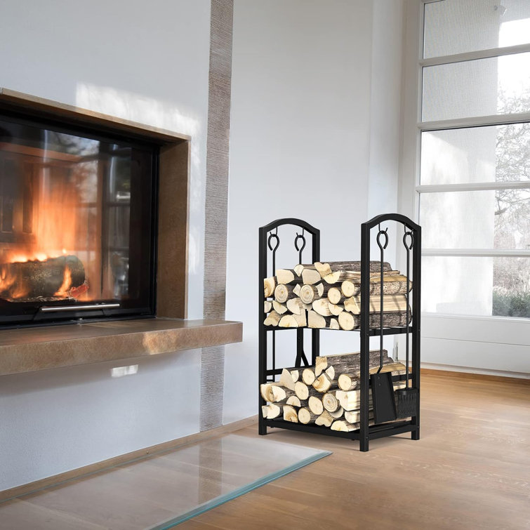 Fireplace tool set with log 2024 holder